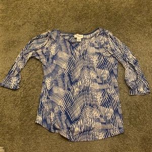 Blue &White top with openings on the sleeve
